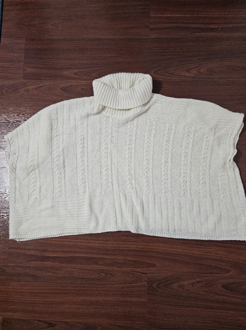 Women's Cream Cable Knit Turtleneck Sweater Poncho